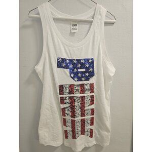Victoria Secret Pink  Sequin Tank Red White Blue Patriotic Sleeveless Size Large